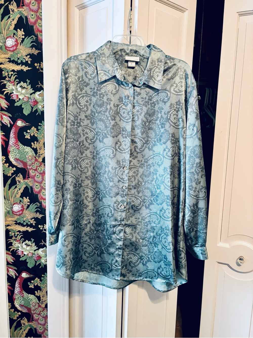 Soft Surroundings Blue Floral Lace-Print Blouse